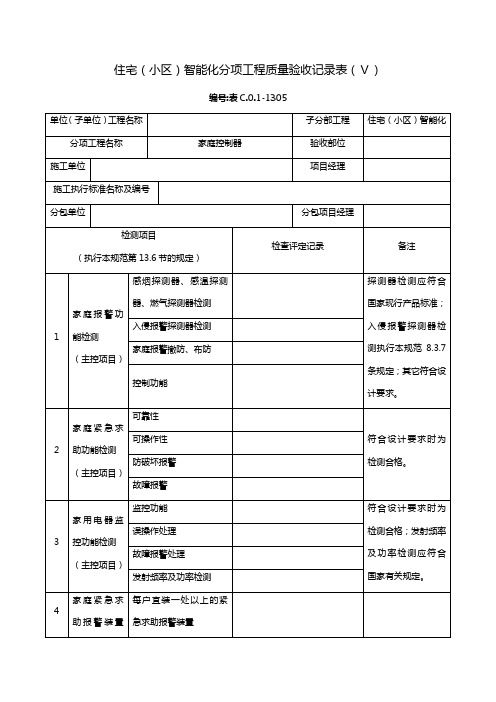 住宅(小区)智能化分项工程质量验收记录表(Ⅴ)