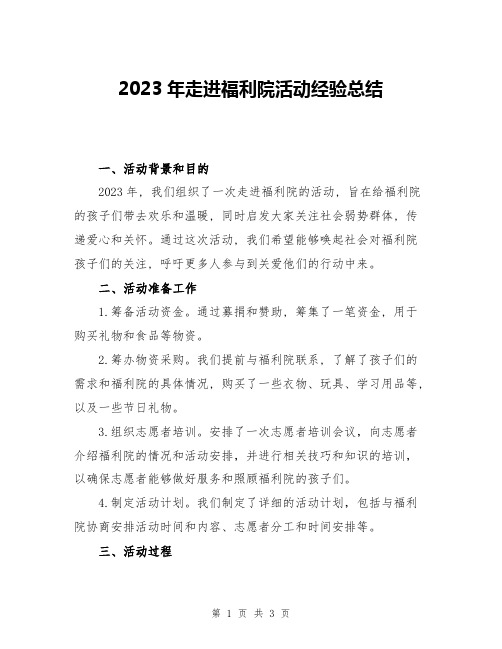 2023年走进福利院活动经验总结