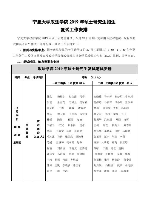 宁夏大学政法学院复试具体教室安排