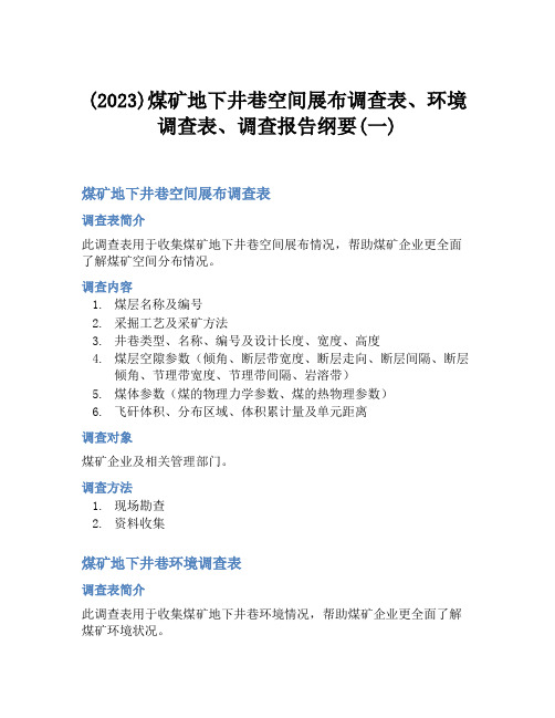 (2023)煤矿地下井巷空间展布调查表、环境调查表、调查报告纲要(一)