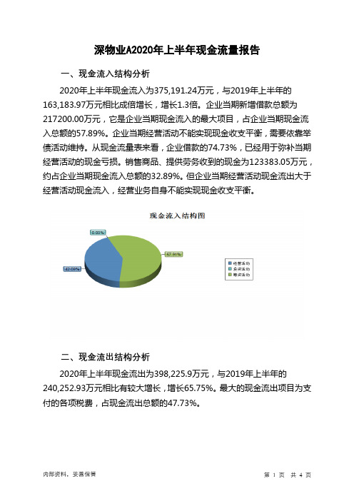 深物业A2020年上半年现金流量报告