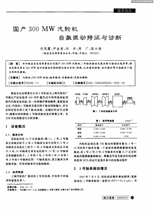 国产300MW汽轮机自激振动特征与诊断