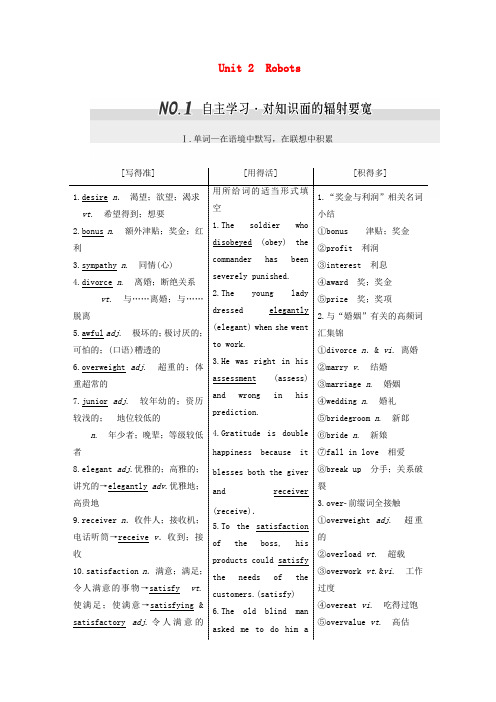 2017届高考英语一轮复习 Unit 2 Robots导学案 新人教版选修7