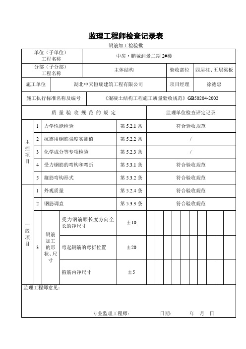 2#一层柱二层梁板钢筋加工检验批