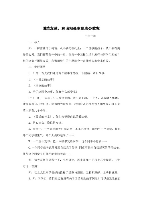 《团结友爱 和谐相处》主题班会教案1班