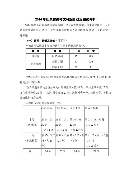 2014年山东省高考文科综合政治测试评析 (1)