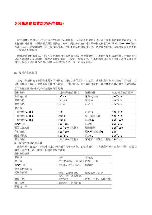 各种塑料简易鉴别方法