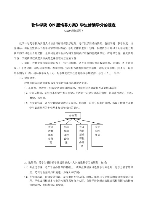 吉林大学软件学院版培养方案学生修读学分的规定