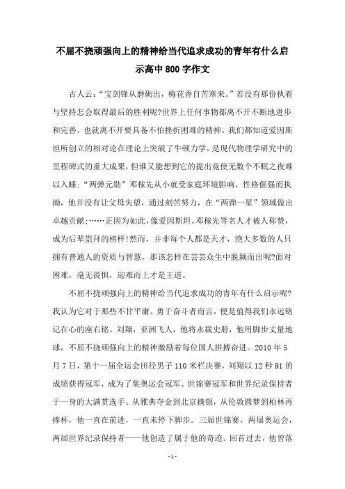 不屈不挠顽强向上的精神给当代追求成功的青年有什么启示高中800字作文