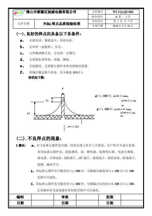 WI-YQ-QS-006PCBA焊点品质检验标准