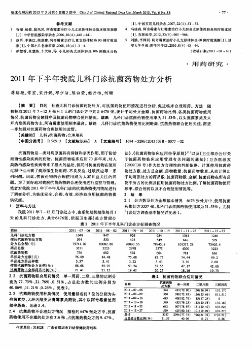 2011年下半年我院儿科门诊抗菌药物处方分析