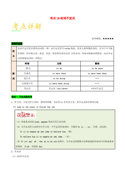 备战2019年高考英语 考点一遍过 考点16 动词不定式(含解析)