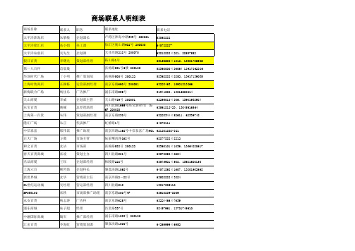 上海各大商场联系人电话