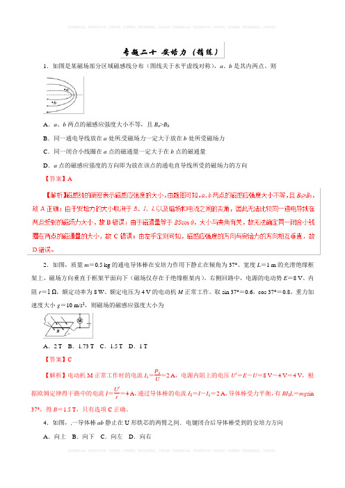 2019年高考物理双基突破：专题20-安培力(精练 )