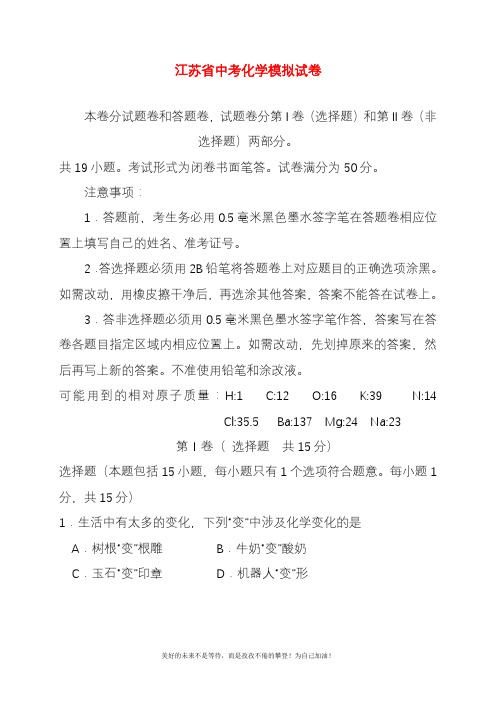 2020—2021年最新江苏省无锡市中考化学仿真模拟试题及答案解析.docx