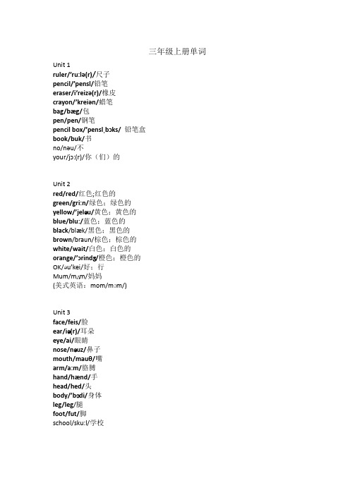 (完整版)人教新版PEP小学英语三年级上下册单元词汇表