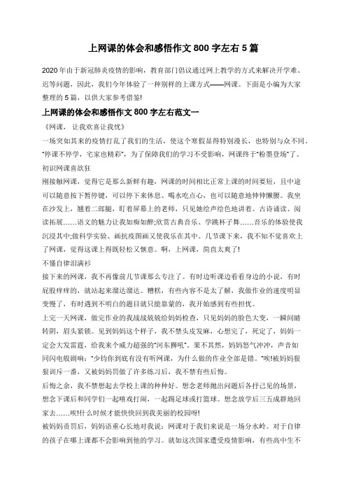 上网课的体会和感悟作文800字左右5篇