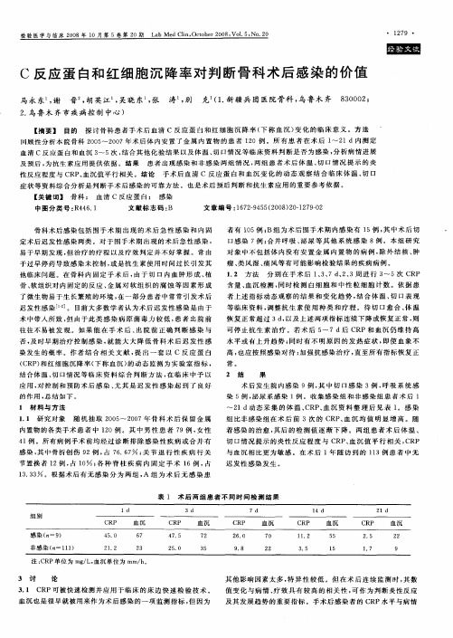 C反应蛋白和红细胞沉降率对判断骨科术后感染的价值