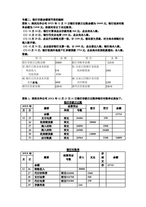 专题二---银行存款余额调节表的编制