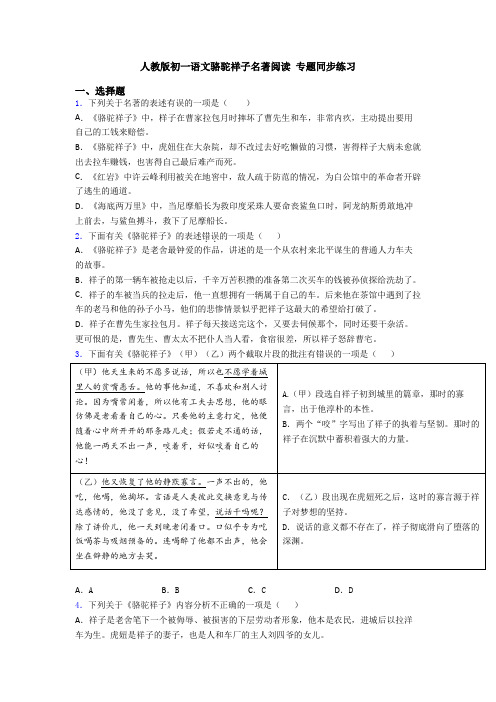 人教版初一语文骆驼祥子名著阅读 专题同步练习