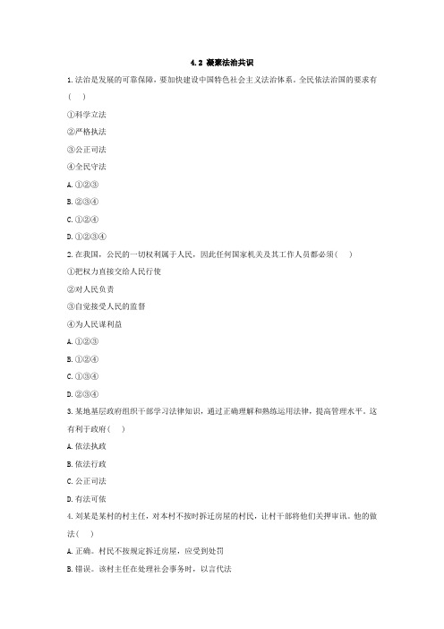 人教版道德和法治九年级上册 4.2 凝聚法治共识 基础训练