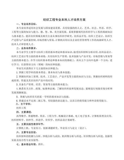 纺织工程专业本科人才培养方案