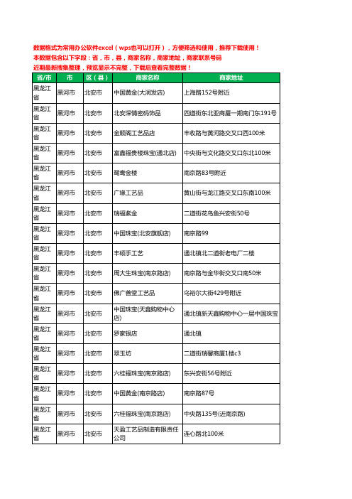 2020新版黑龙江省黑河市北安市工艺品工商企业公司商家名录名单黄页联系电话号码地址大全28家