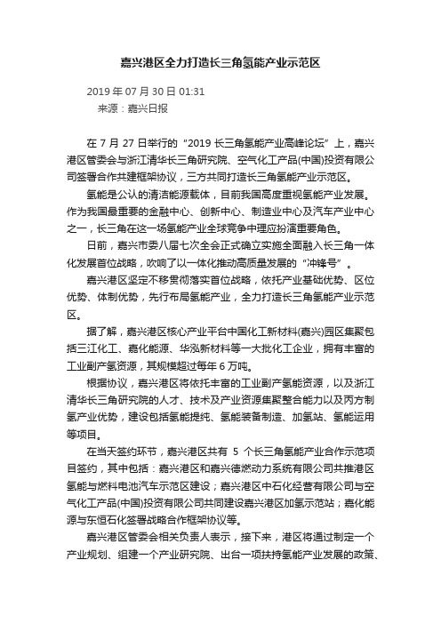 嘉兴港区全力打造长三角氢能产业示范区