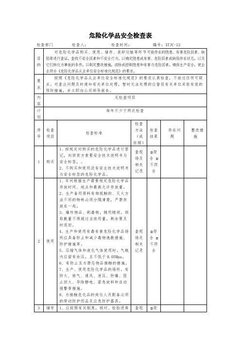 危险化学品安全检查表格模板