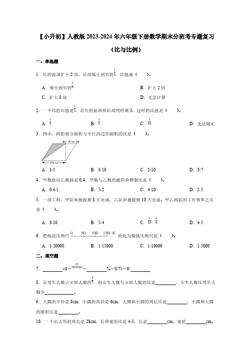 【小升初】人教版2023-2024年六年级下册数学期末分班考专题复习(比与比例)含答案