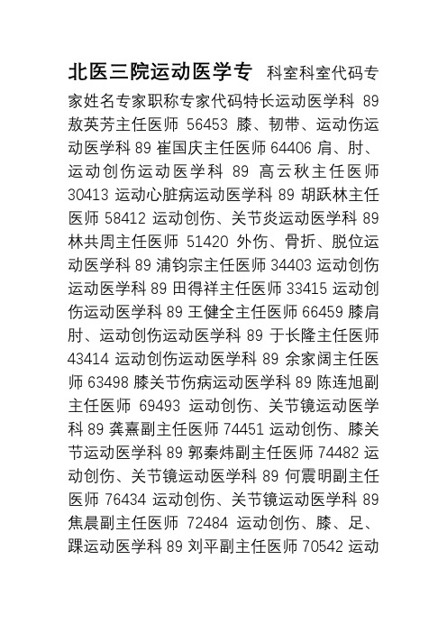 北医三院运动医学专家门诊出诊表