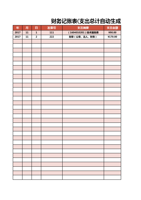 财务记账表(自动生成)【excel表格模板】