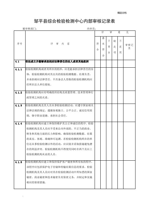 2017年检验检测机构内部审查记录表