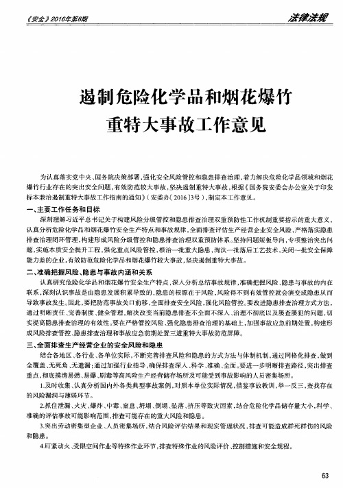 遏制危险化学品和烟花爆竹重特大事故工作意见