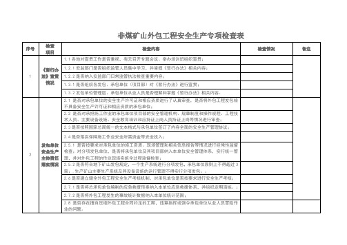 非煤矿山外包工程安全生产专项检查表