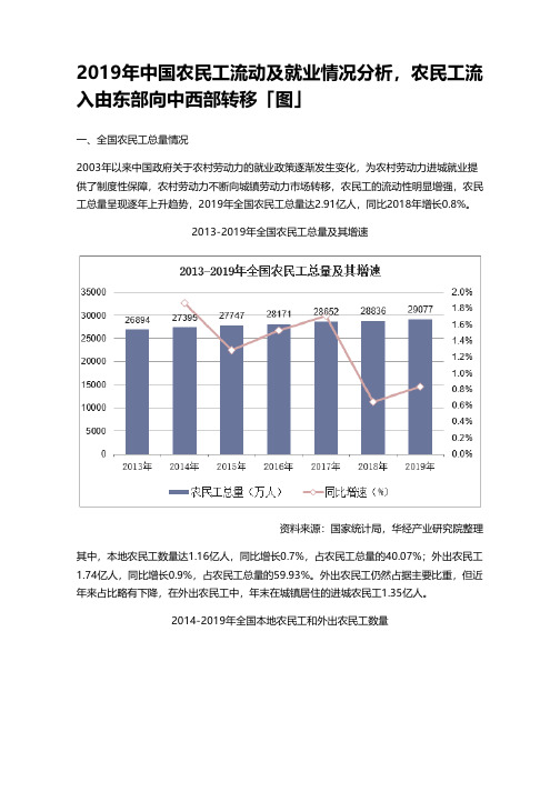 2019年中国农民工流动及就业情况分析,农民工流入由东部向中西部转移「图」