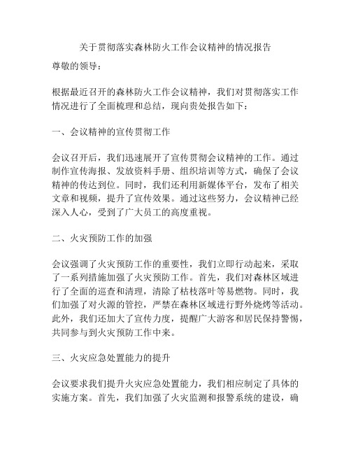 关于贯彻落实森林防火工作会议精神的情况报告