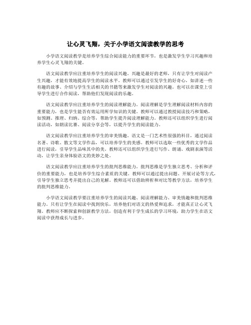 让心灵飞翔,关于小学语文阅读教学的思考