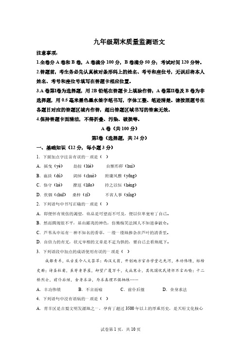 四川省成都市青羊区2023-2024学年九年级上学期期末语文试题[附答案]