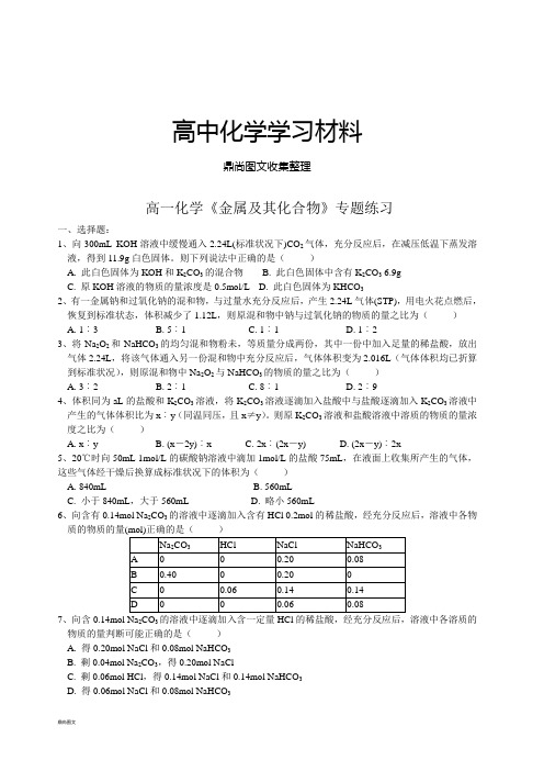 人教版高中化学必修一高一《金属及其化合物》专题练习.doc