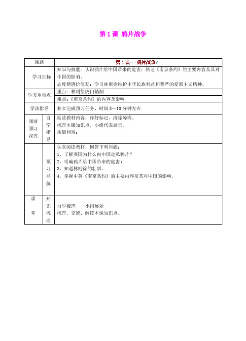 1.1 鸦片战争 学案 (新人教版八年级上)