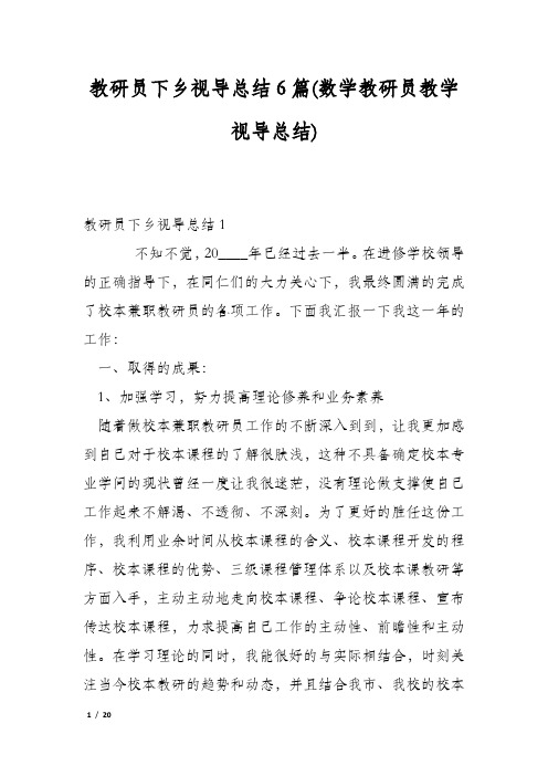 教研员下乡视导总结6篇(数学教研员教学视导总结)