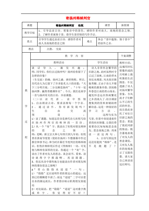 江苏省新沂市第二中学高中语文 专题六 寄扬州韩绰判官教案 苏教版选修《唐诗宋词选读》