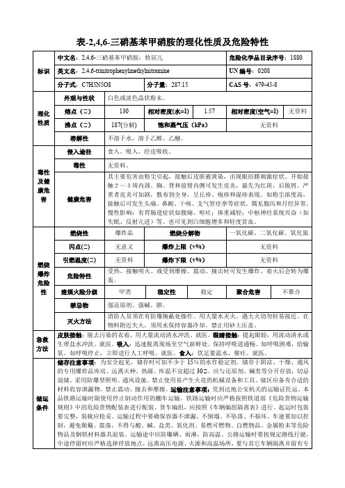 2,4,6-三硝基苯甲硝胺-理化性质及危险特性表