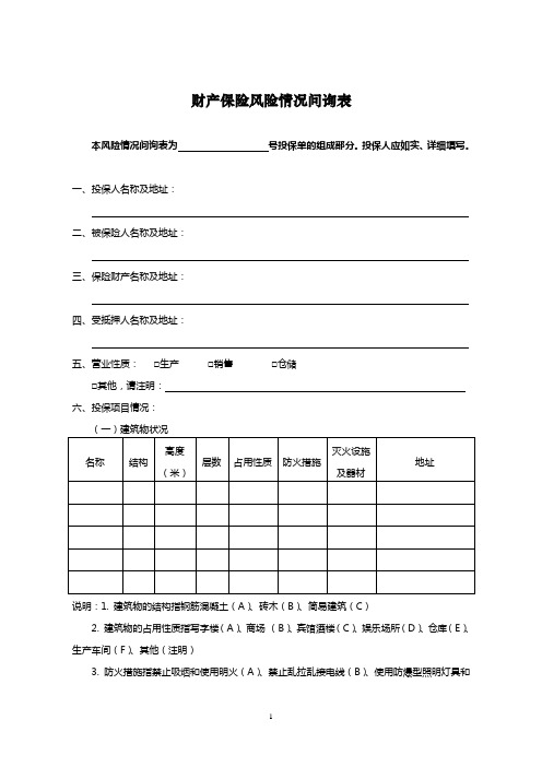 财产保险风险情况问询表