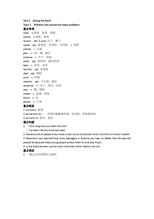 仁爱版九年级上册第二单元Topic 1知识点