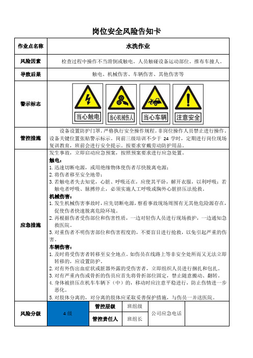 水洗作业安全风险告知卡