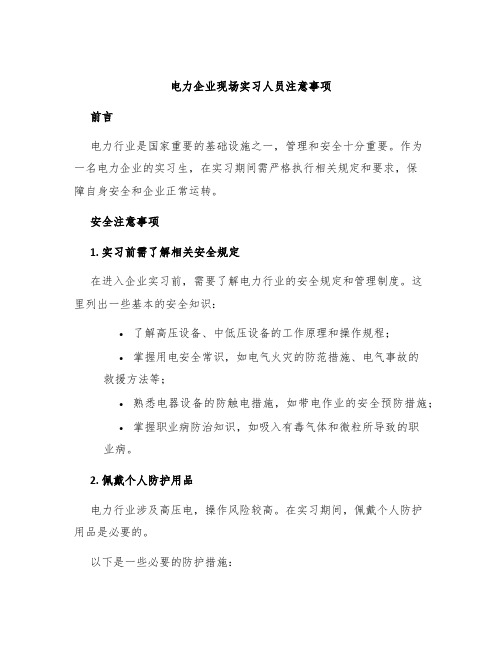 电力企业现场实习人员注意事项