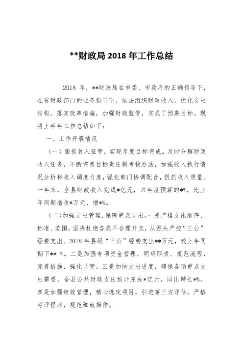 XX财政局2018年工作总结