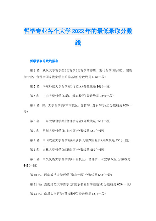 哲学专业各个大学的最低录取分数线